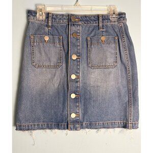 Ann Taylor Loft Denim Button-Front Mini Skirt Women’s 4P Frayed Retro Y2K Grunge